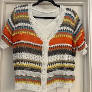 Multi-colored embroidered sweater and V neck tee.  Great condition. Size Med